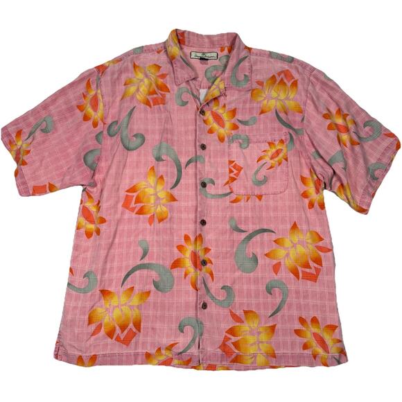 Tommy Bahama Other - Tommy Bahama Pink Floral Hawaiian Tropical Camp Shirt 100% Silk Men's Size Large
